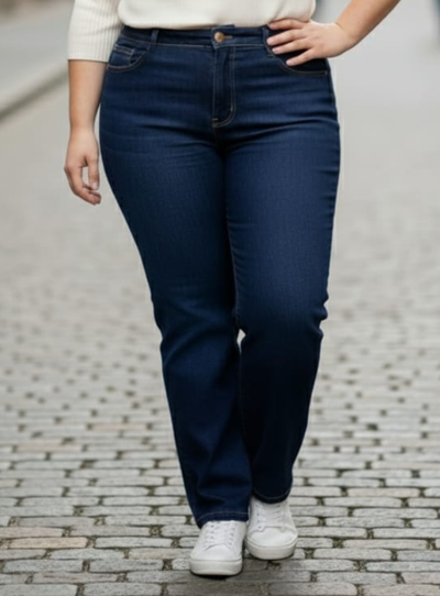 Foto Calça Jeans Reta Azul Escuro Plus Size