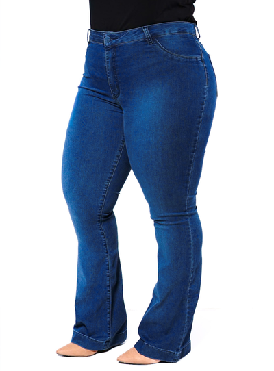 Foto Calça Jeans Plus Size Flare Cintura Alta com Elastano