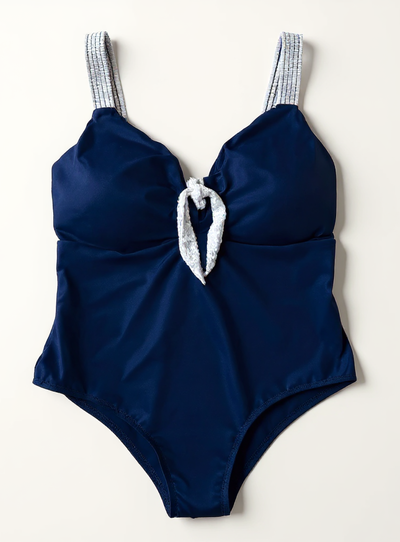 FotoMaiô Plus Size Recorte Bicolor Laço no Decote em Malha Active