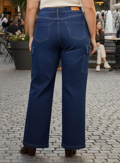 FotoCalça Jeans Cargo Wide Leg Plus Size Azul Escuro