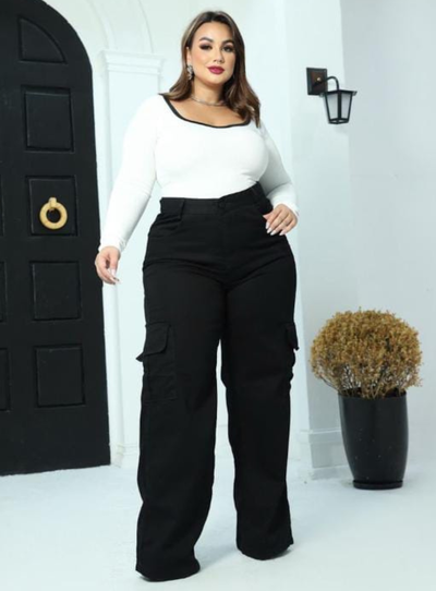 FotoCalça Wide Leg Cargo Jeans Plus Size