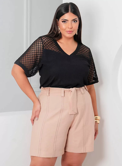 Foto Blusa Lisa Plus Size com Malha Texturizada