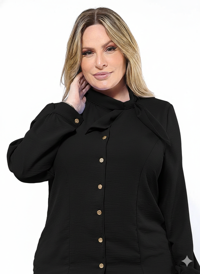 Foto Camisa Plus Size com Gola de Laço em Crepe