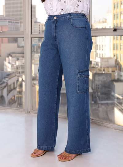 FotoCalça Wide Leg Cargo Plus Size Cós com Elástico