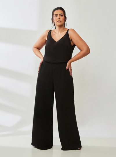 Foto Calça Pantalona Crepe Plus Size com Forro de Poliéster e Elástico no cós
