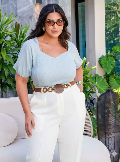 Foto Blusa Decote Princesa Plus Size em Malha Cochey