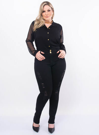 Foto Calça Plus Size Jeans com Puídos