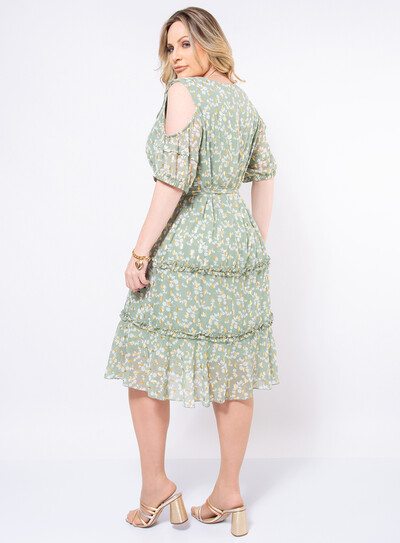 FotoVestido Plus Size Estampado com Babados
