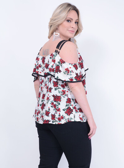 FotoBlusa em Viscose Ciganinha com Babados Floral