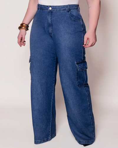 FotoCalça Wide Leg Cargo Plus Size Cós com Elástico
