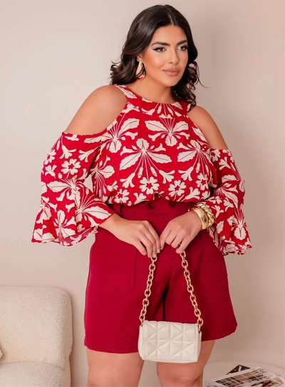FotoBlusa Ciganinha Estampada Plus Size em Viscose