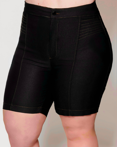 Foto Bermuda Jeans Plus Size Pespontada na Altura do Bolso Faca