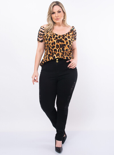 FotoBlusa Plus Size Animal Print com Tiras