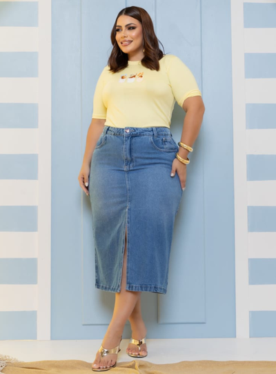 Foto Saia Mid Básica Plus Size com Fenda Central