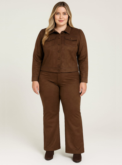 FotoJaqueta Plus Size em Suede com Botões Frontais