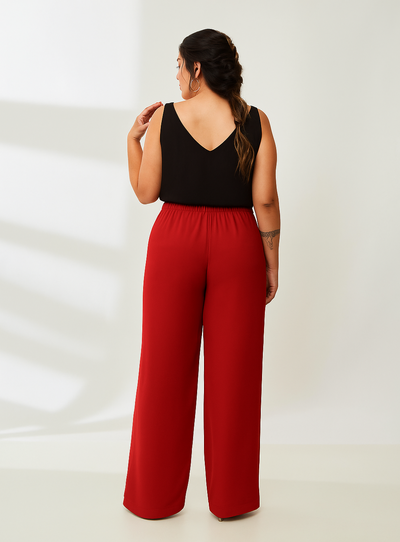 FotoCalça Pantalona Crepe Plus Size com Forro de Poliéster e Elástico no cós