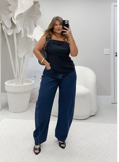 FotoBlusa Plus Size Tomara que Caia Estruturada com Alças Removíveis – Preto, Branco e Amarelo