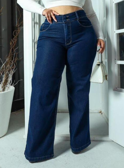 Foto Calça Wide Leg Jeans Plus Size Básica