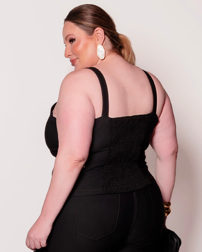 FotoTop Jeans Plus Size com Alça e Elástico Traseiro