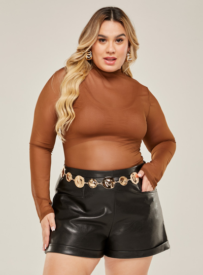 FotoBlusa Plus Size Manga Longa de Tule