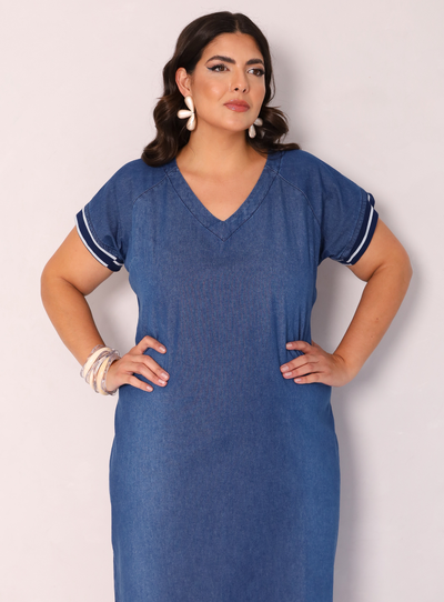 Foto Vestido Jeans Camiseta Plus Size de Malha