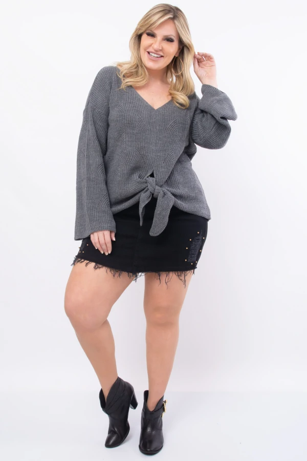 Blusa Plus Size Manga Longa em Tricot