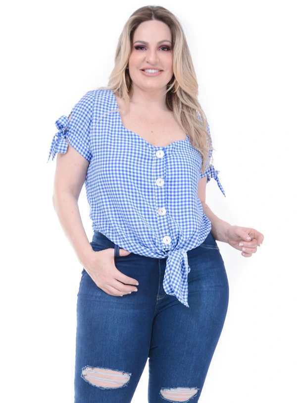 Blusa Predilect´s Xadrez Azul Plus Size