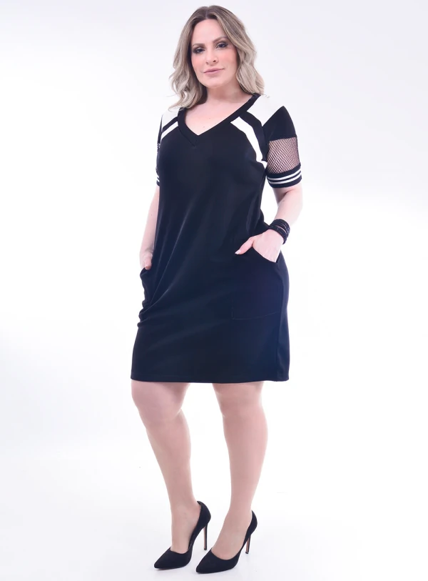 Vestido Plus Size Preto Lurex