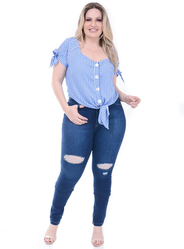 Blusa Predilect´s Xadrez Azul Plus Size