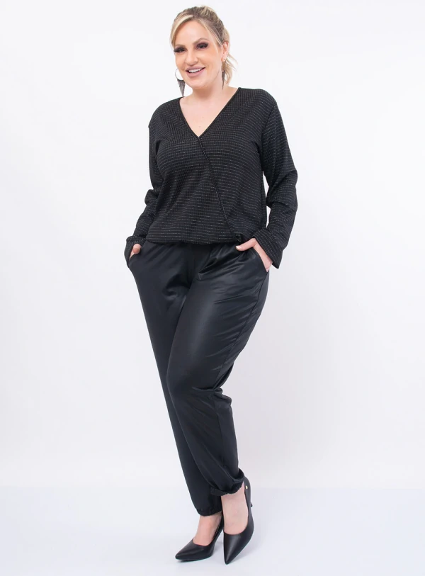 Blusa Plus Size Listras em Lurex