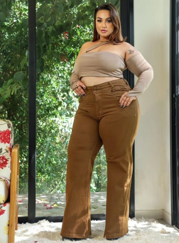 Calça Wide Leg Jeans Plus Size