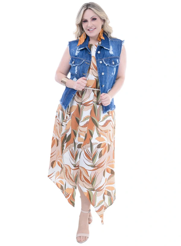 Colete Jeans Plus Size Destroyed