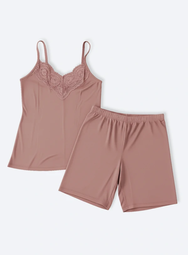 Pijama Plus Size Short Doll Cintura Alta com Renda Liganete