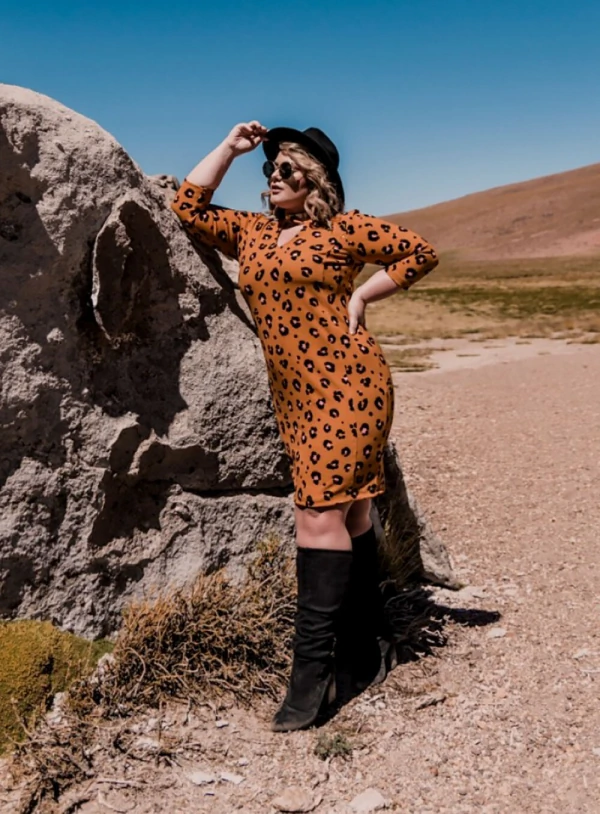 Vestido Animal Print 3/4 Plus Size