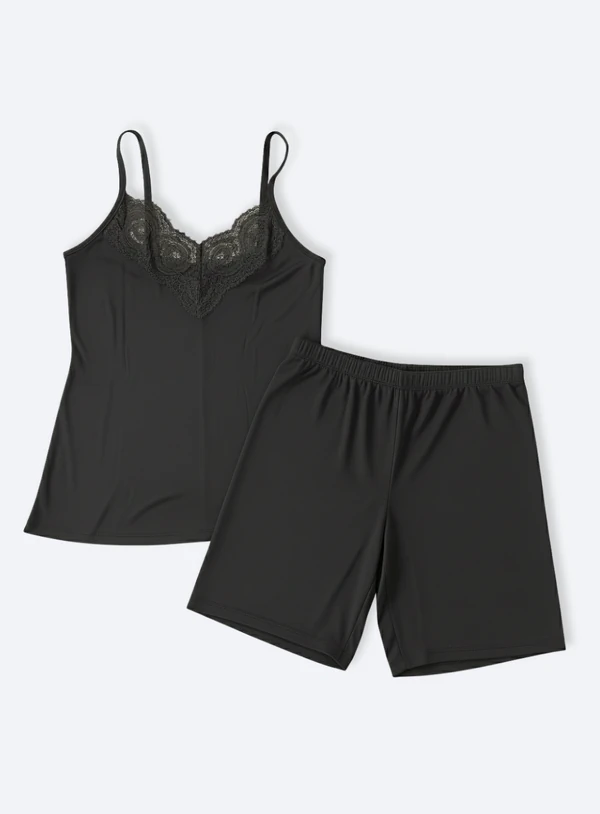 Pijama Plus Size Short Doll Cintura Alta com Renda Liganete