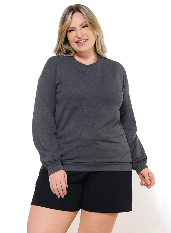 Blusão Básico Plus Size Moletom Stretch Flanelado Malwee