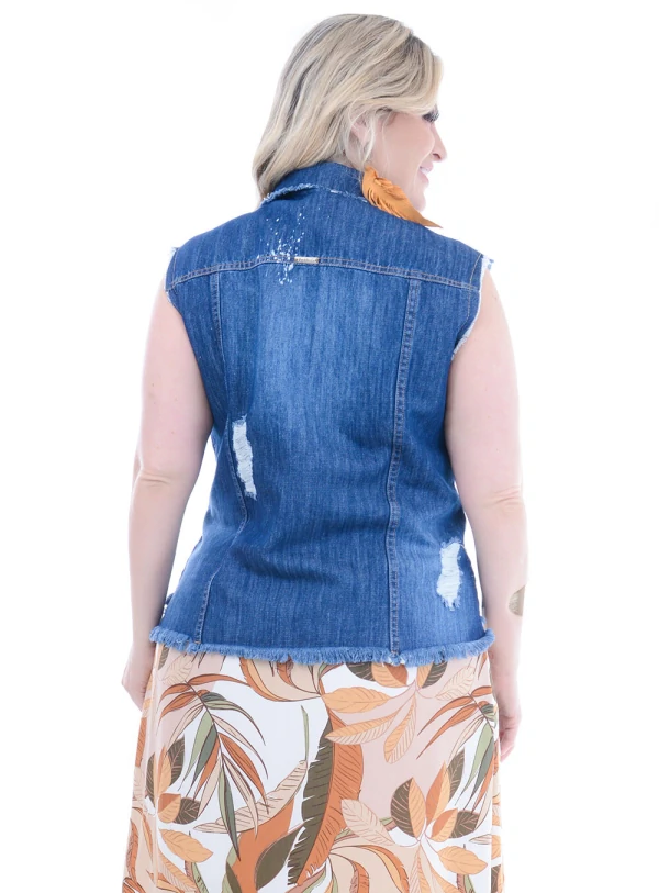 Colete Jeans Plus Size Destroyed
