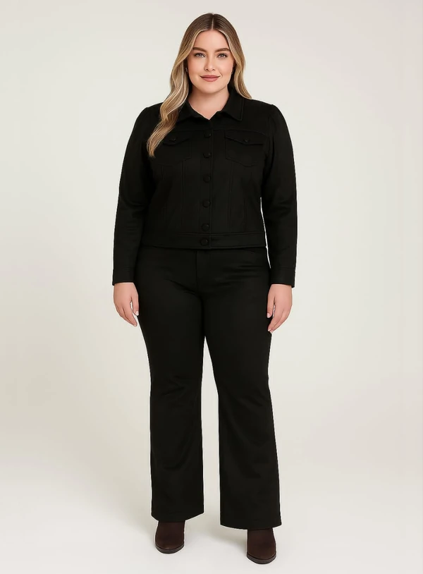 Jaqueta Plus Size em Suede com Botões Frontais