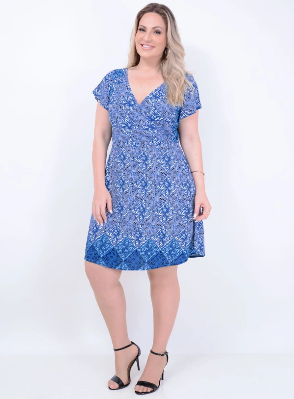 Vestido em Viscose com Decote Transpassado com Manga Sino