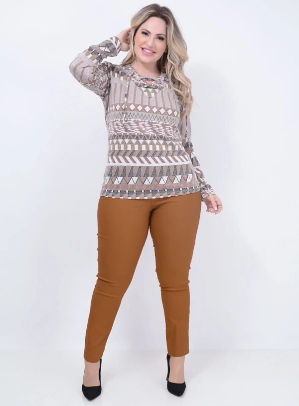 Blusa Plus Size Estampa Étnica Tricô Modal