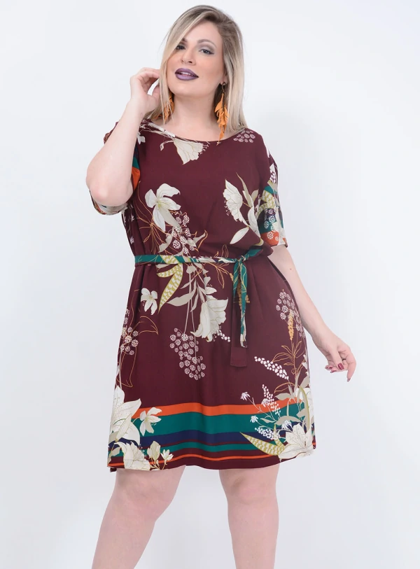 Vestido Julia Plus Cinto Estampado Plus Size