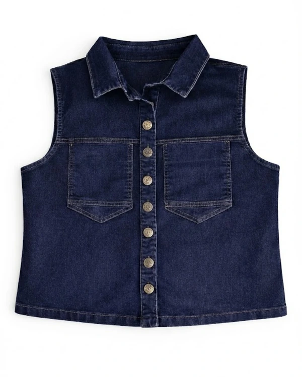 Colete Jeans Plus Size Básico Azul Marinho com Botões