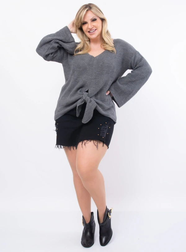 Blusa Plus Size Manga Longa em Tricot