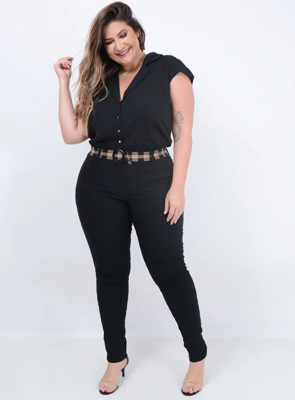 Calça Clochard Cinto Xadrez Plus Size