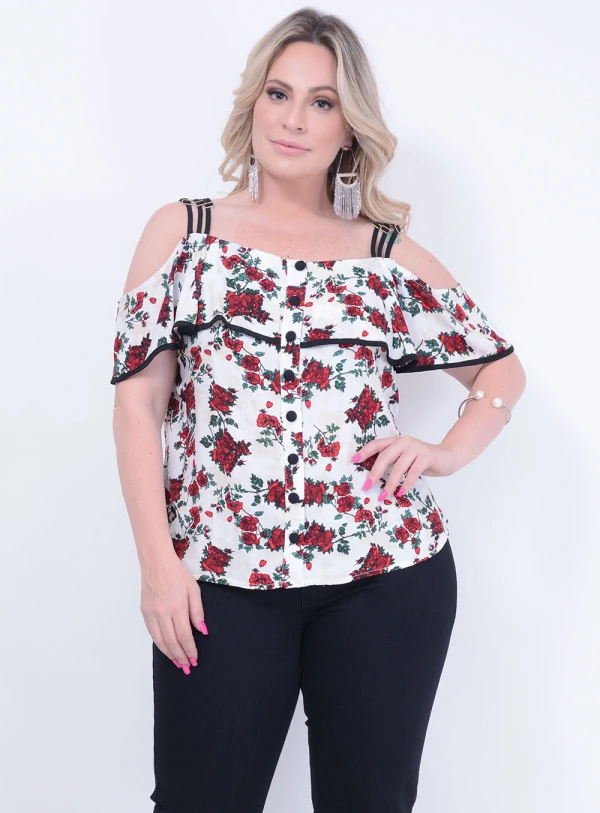 Blusa em Viscose Ciganinha com Babados Floral
