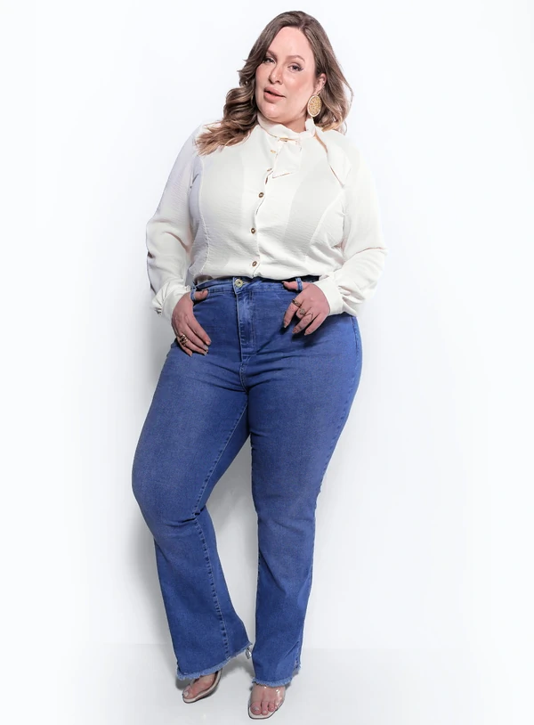 Calça Jeans Reta Marmorizada Plus Size