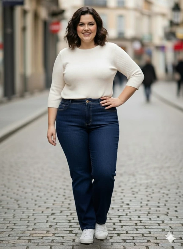 Calça Jeans Reta Azul Escuro Plus Size