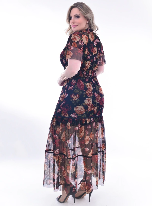 Vestido Plus Size Longo Floral