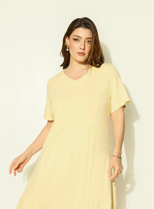 Vestido em Malha Plus Size Com Franzido