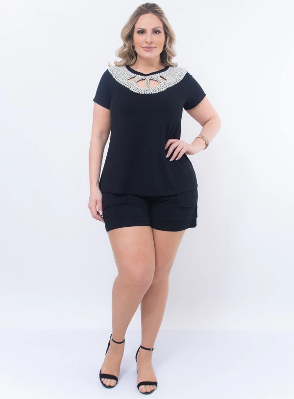 Conjunto Plus Size Recorte com Pérolas